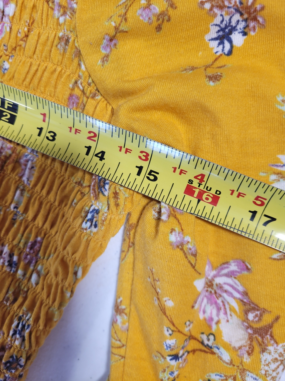 love, Fire Yellow Floral Smocked Crop Top - Picture 4 of 4